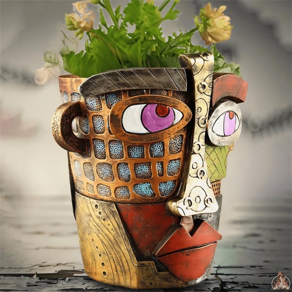 😍 Handmade Picassoo Antique Bronze Abstract Beauty Face Flower Pot