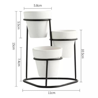 Tiered Ceramic Planters with Metal Stand