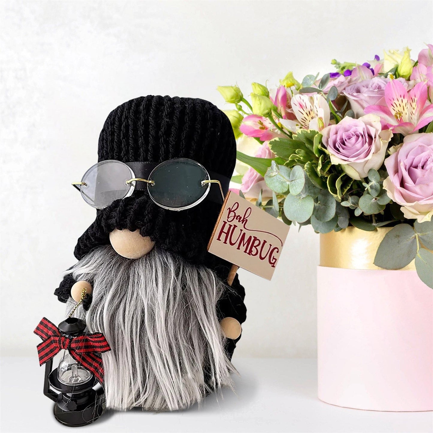 Knitted Gnome with Lantern & Card Sign