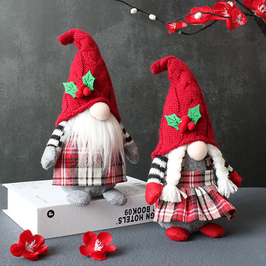 Cute Plush Gnomes With Red Hat And Plaid Apron