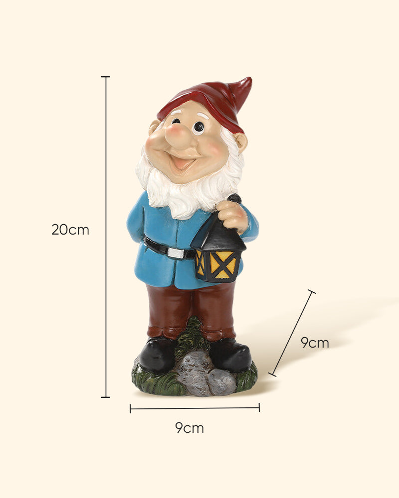 Joyful Red Hat Garden Gnome Statue with Lantern