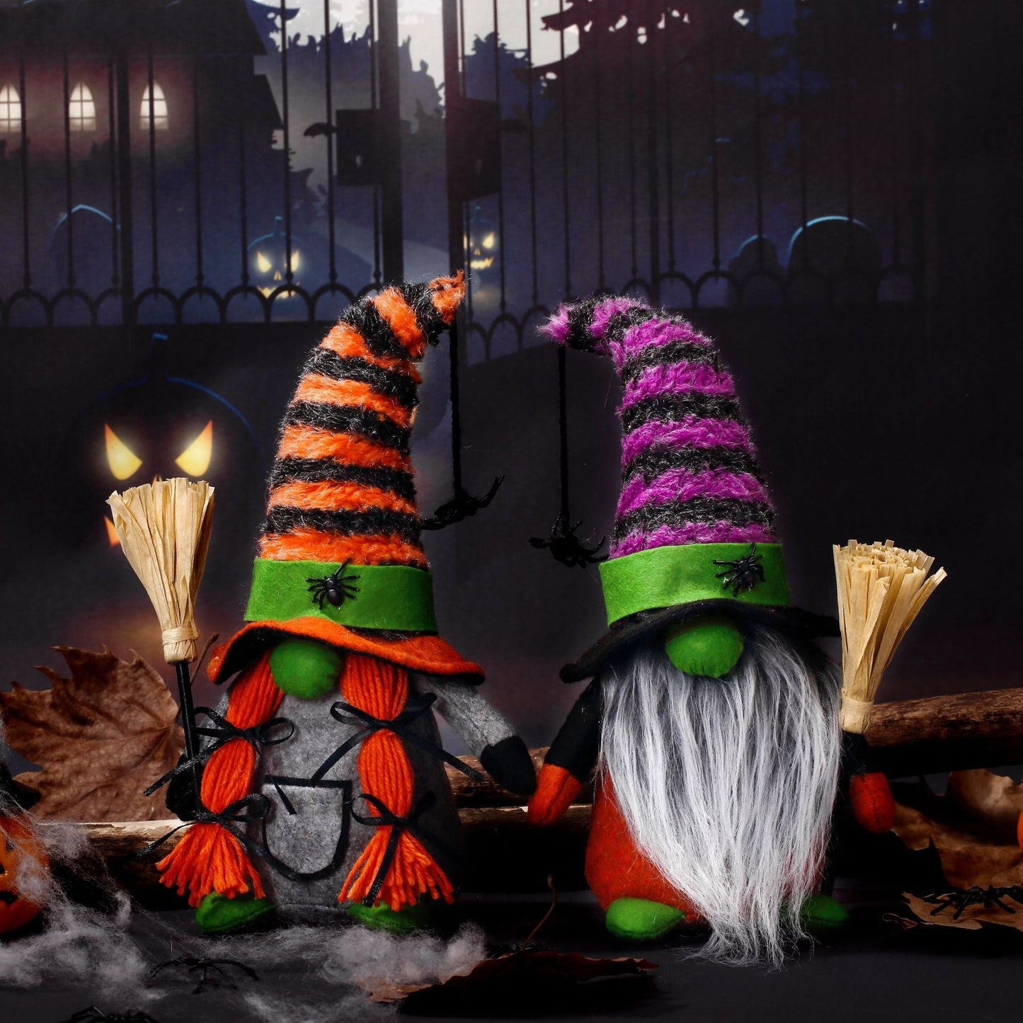 Halloween Witch Gnome with a Broom