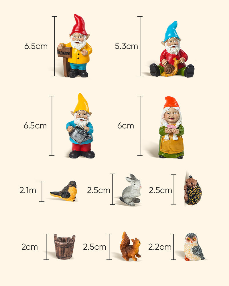 Miniature gnomes Resin Gnome and Animal Figurine Set