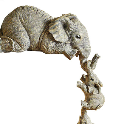 Elephant Mothers Hanging 2-Babies Figurine Animal Resin Craft Ornaments