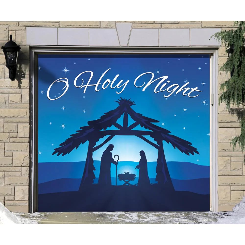 7 ft. x 16 ft. Nativity Scene O' Holy Night-Christmas Garage Door Decor  for Double Car Garage