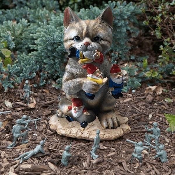 Cat/Dinosaur Eating Gnomes Garden Ornament