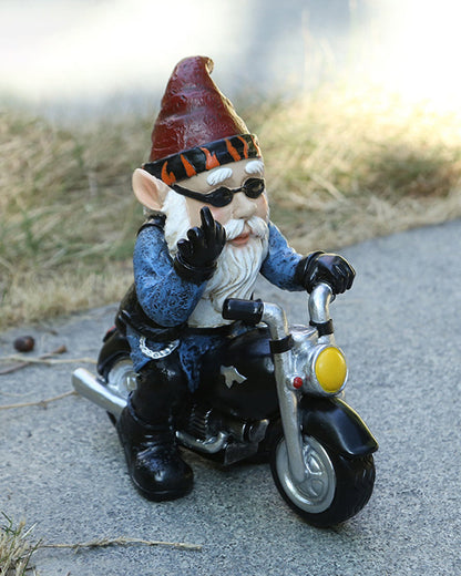 Fun Riding Motorcycle Outdoor Garden Gnome