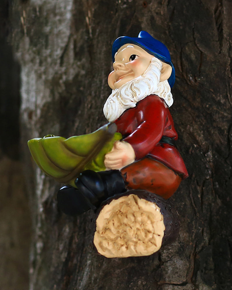 Joyful Blue Hat Garden Gnome Hanging Bird Feeder