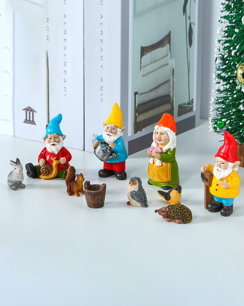 Miniature gnomes Resin Gnome and Animal Figurine Set