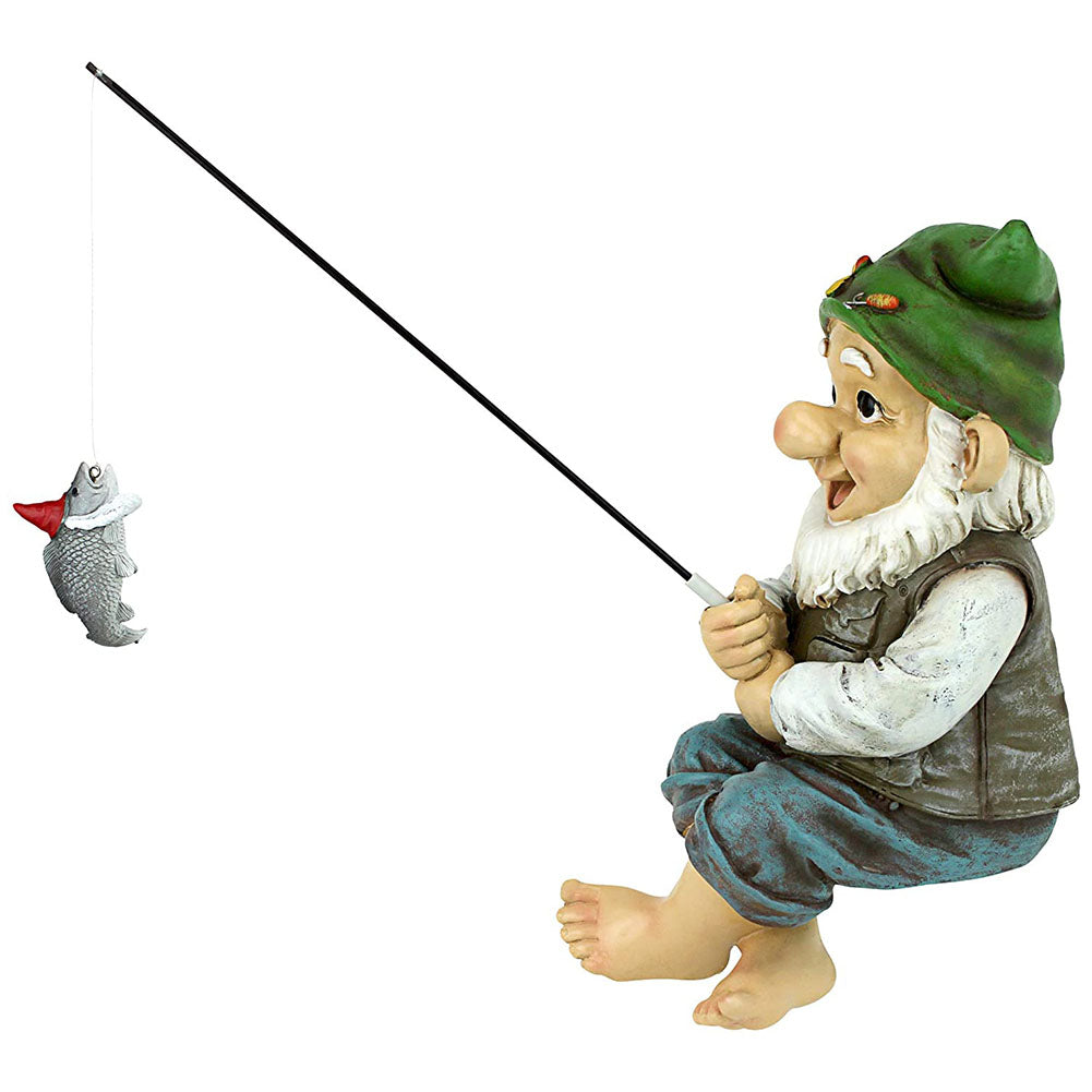 Garden Gnome Statue Resin Fishing Dwarf Elf Figurines Yard Lawn Outdoor
