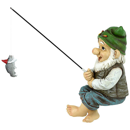 Garden Gnome Statue Resin Fishing Dwarf Elf Figurines Yard Lawn Outdoor