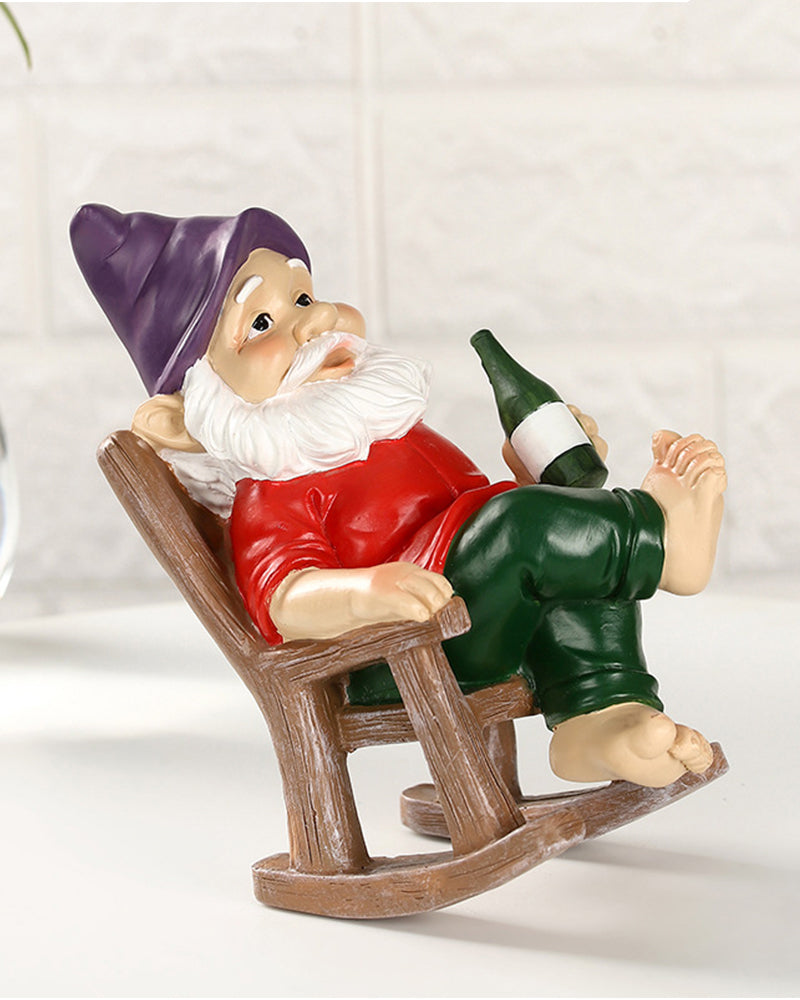 Garden Gnome Drinking In A Rocking Chair