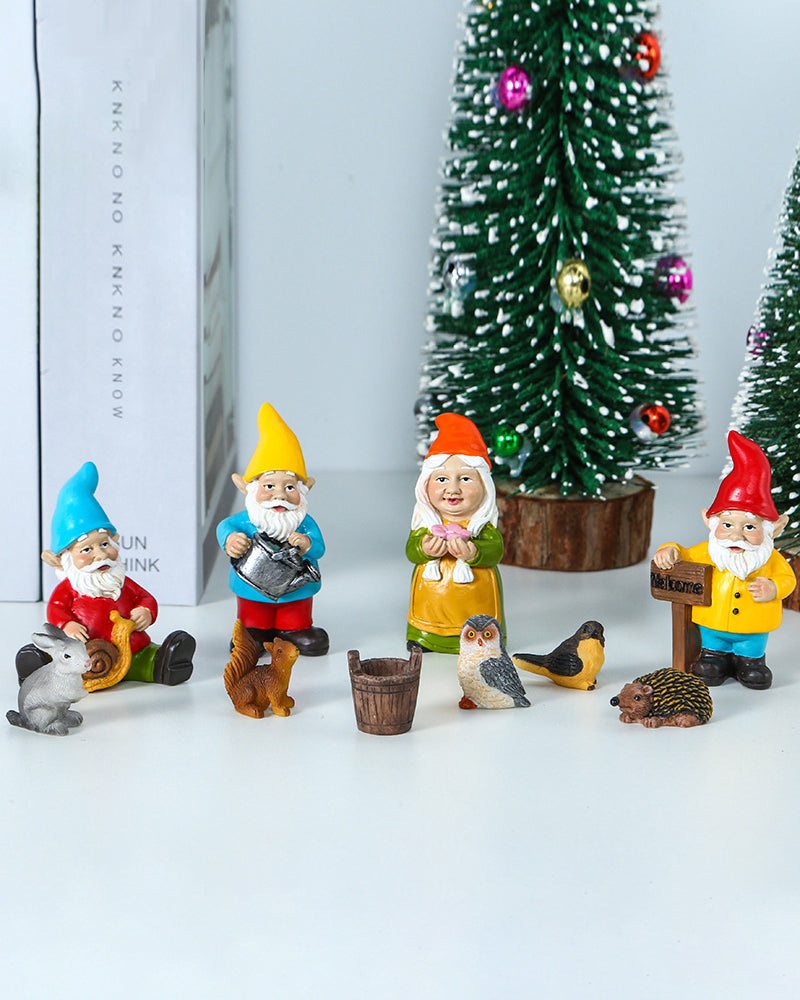 Miniature gnomes Resin Gnome and Animal Figurine Set