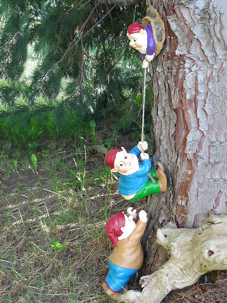 Resin Climbing Dwarfs Sculpture Gnome Art Statue Garden Ornament Home Decor