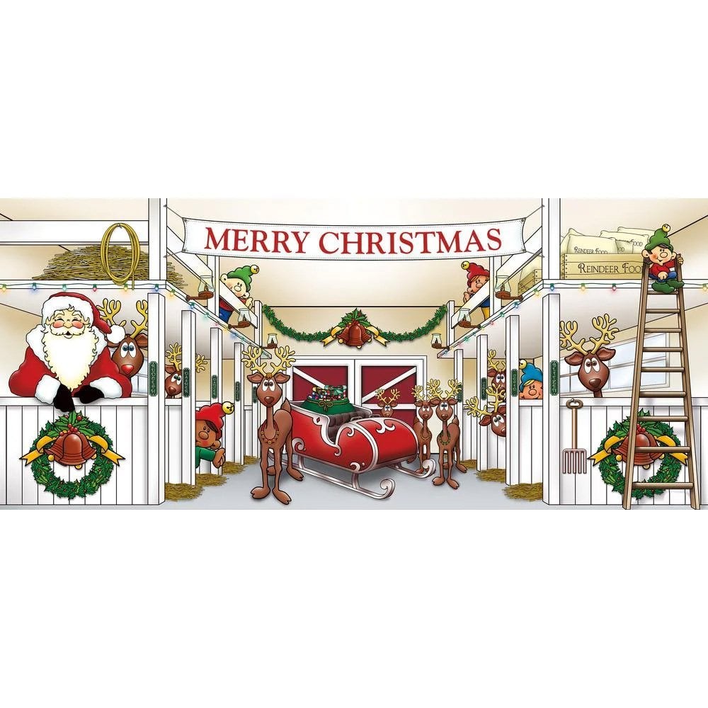 7 ft. x 16 ft. Huge Santa's Reindeer Barn Christmas Garage Door Decor  for Double Car Garage