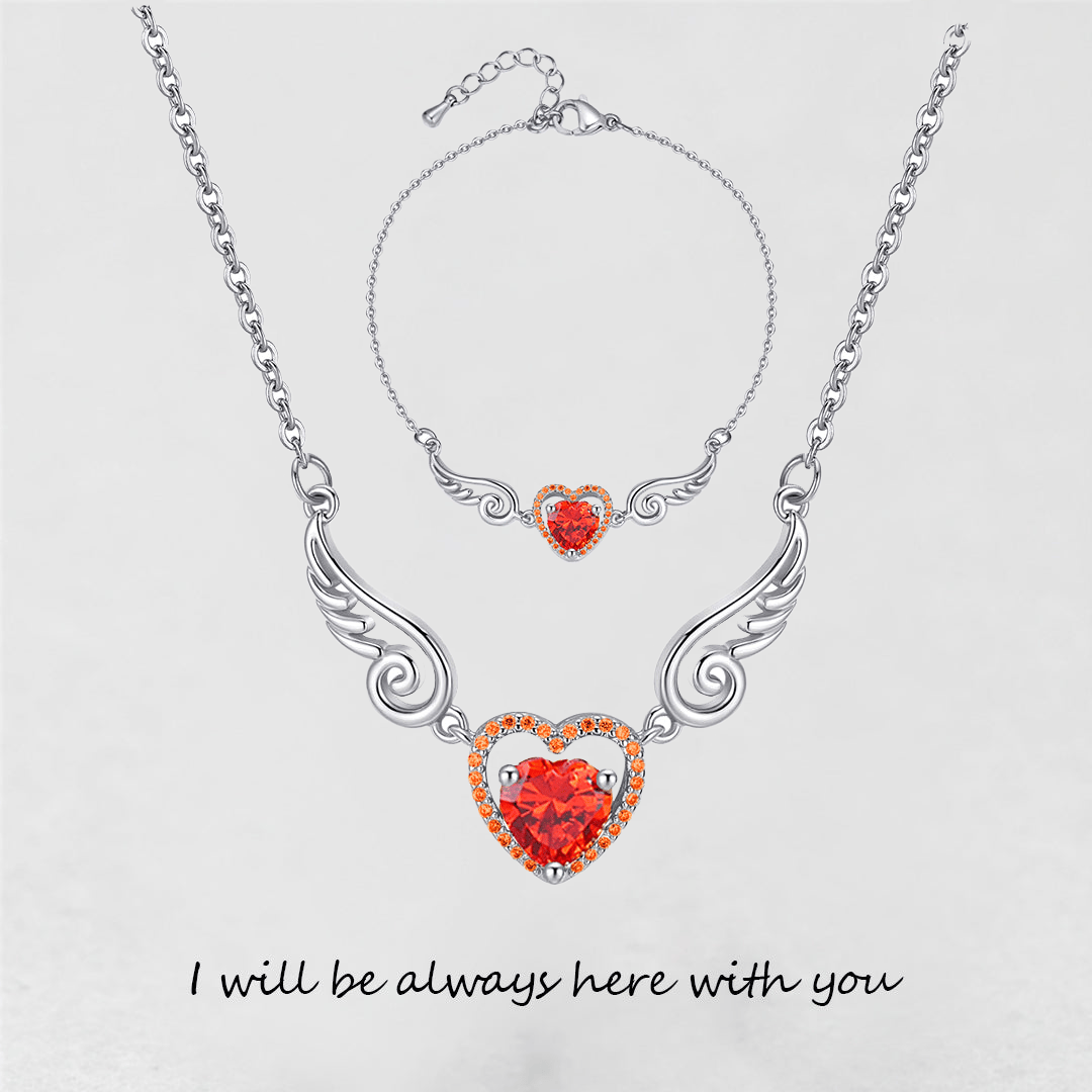 '' I Will Be Always Here With You '' Angel Wing Heart Necklace | Bracelet