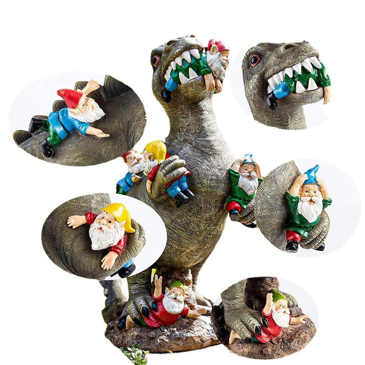 Cat/Dinosaur Eating Gnomes Garden Ornament