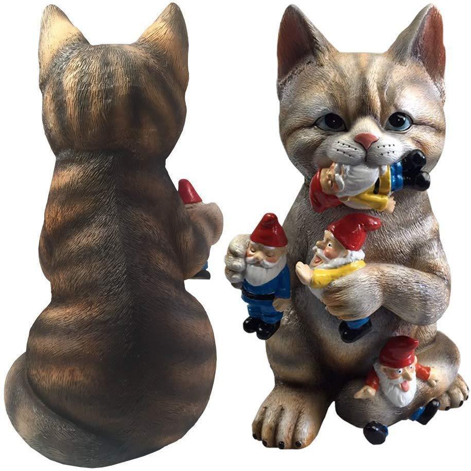 Cat/Dinosaur Eating Gnomes Garden Ornament