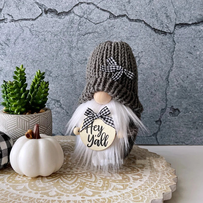 Knitted Gnome with Lantern & Card Sign