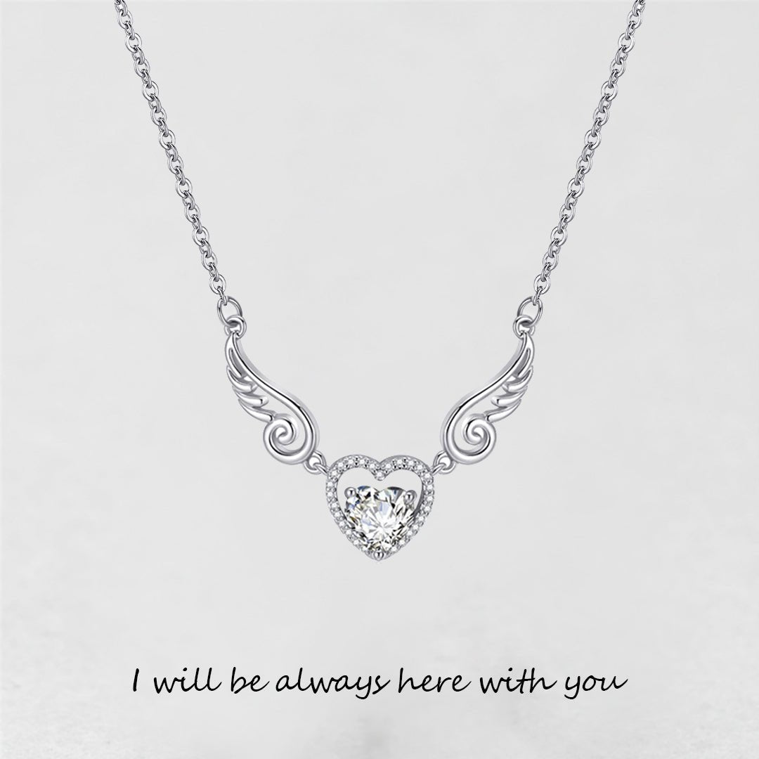 '' I Will Be Always Here With You '' Angel Wing Heart Necklace | Bracelet