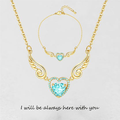 '' I Will Be Always Here With You '' Angel Wing Heart Necklace | Bracelet
