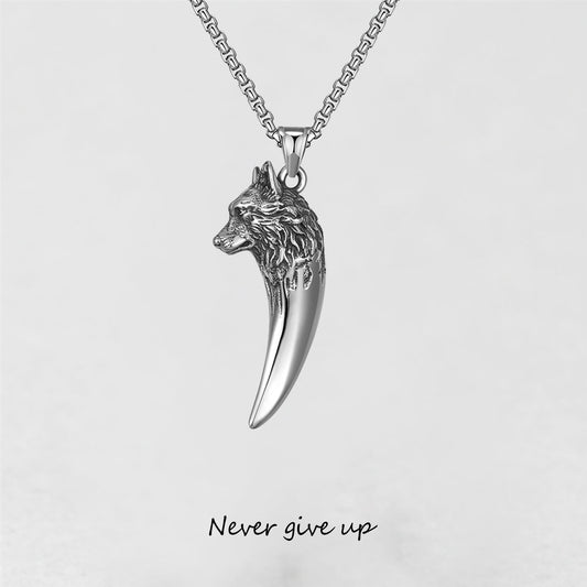 '' Never give up '' Wolf Necklace