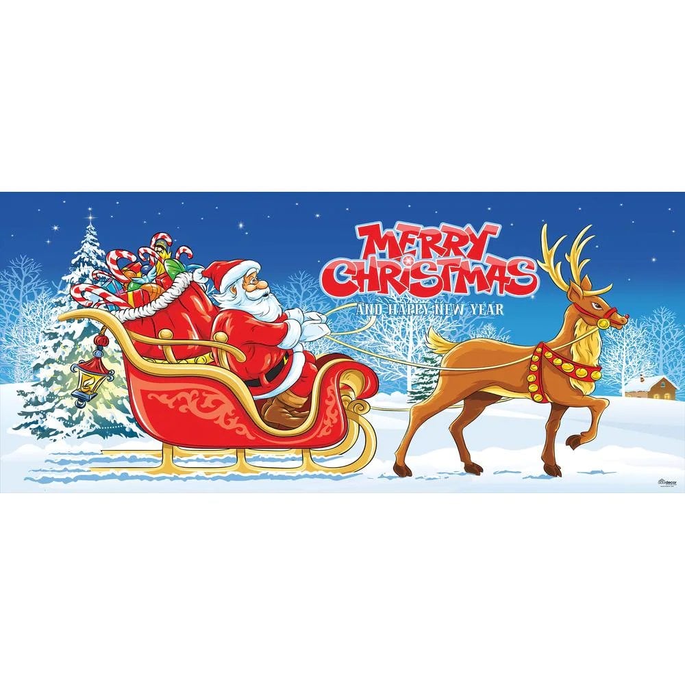 7 ft. x 16 ft. Santa's Sleigh Ride-Christmas Garage Door Decor  for Double Car Garage
