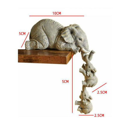Elephant Mothers Hanging 2-Babies Figurine Animal Resin Craft Ornaments