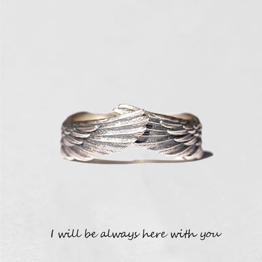 '' I Will Be Always Here With You '' Angel Wing Ring